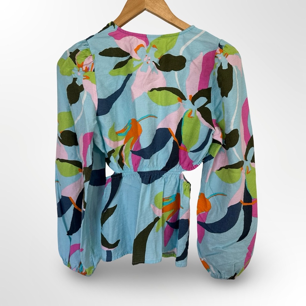 A New Day V Neck Cutout Top Flowy Resort Wear Summer Blouse Women’s Size S - Picture 2 of 10